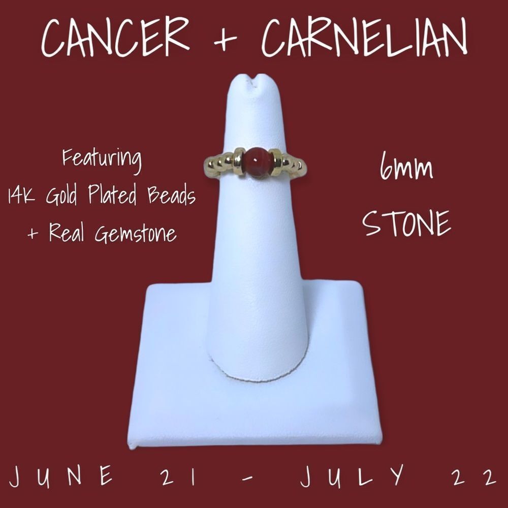 NWT Wool + Pepper Co. Zodiac + Gemstone - Cancer + Carnelian Ring (Gold) 6mm